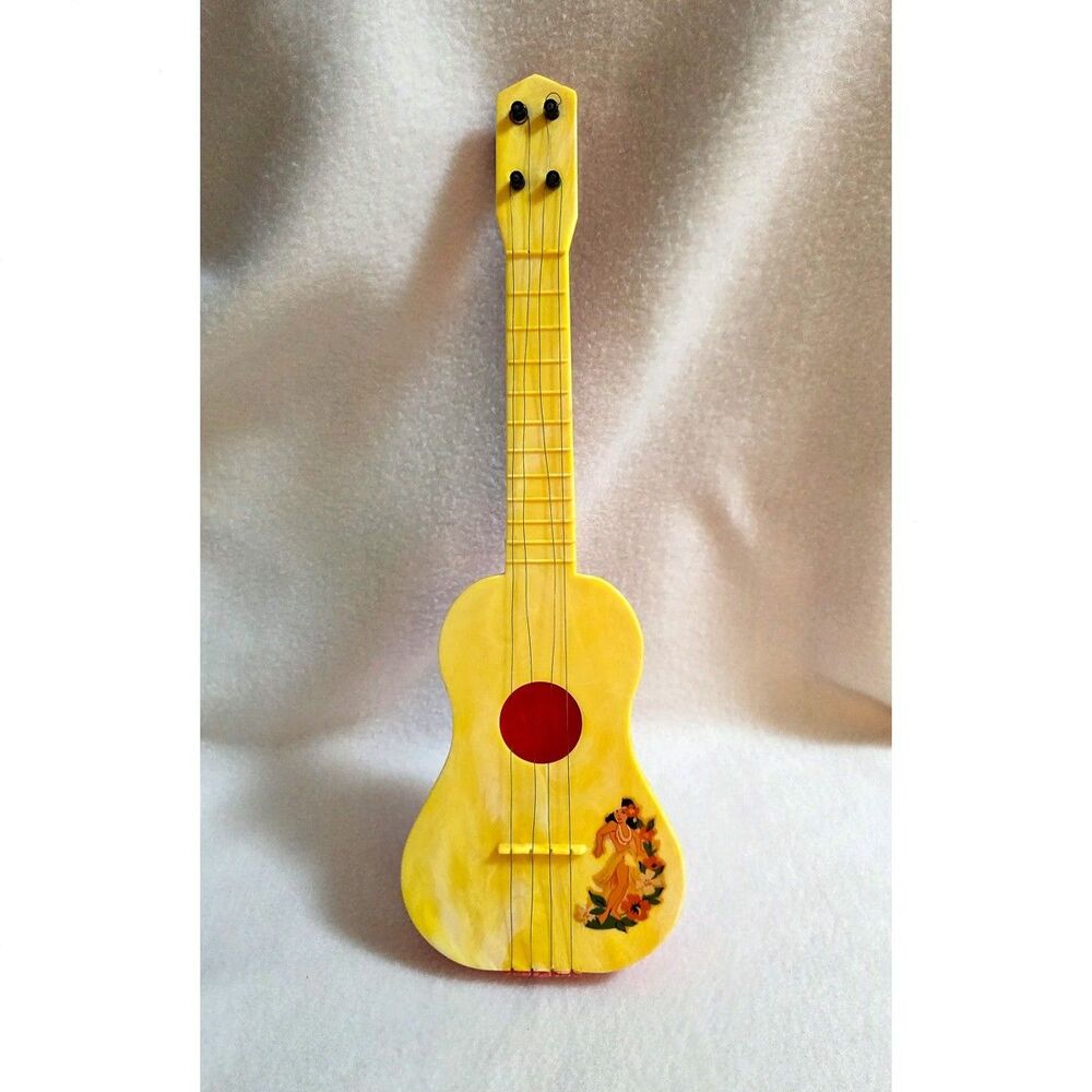 Vintage 50s Rare Mattel Toy Ukulele Hawaiian Uke A Doodle - red & yellow